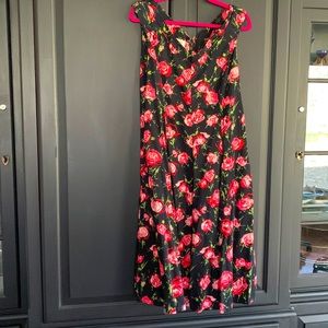 Summer dress Black and pink roses Cotton Size 14P Talbots
